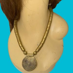 BRASS CHUNKY CIRCLE DISK‎ NECKLACE